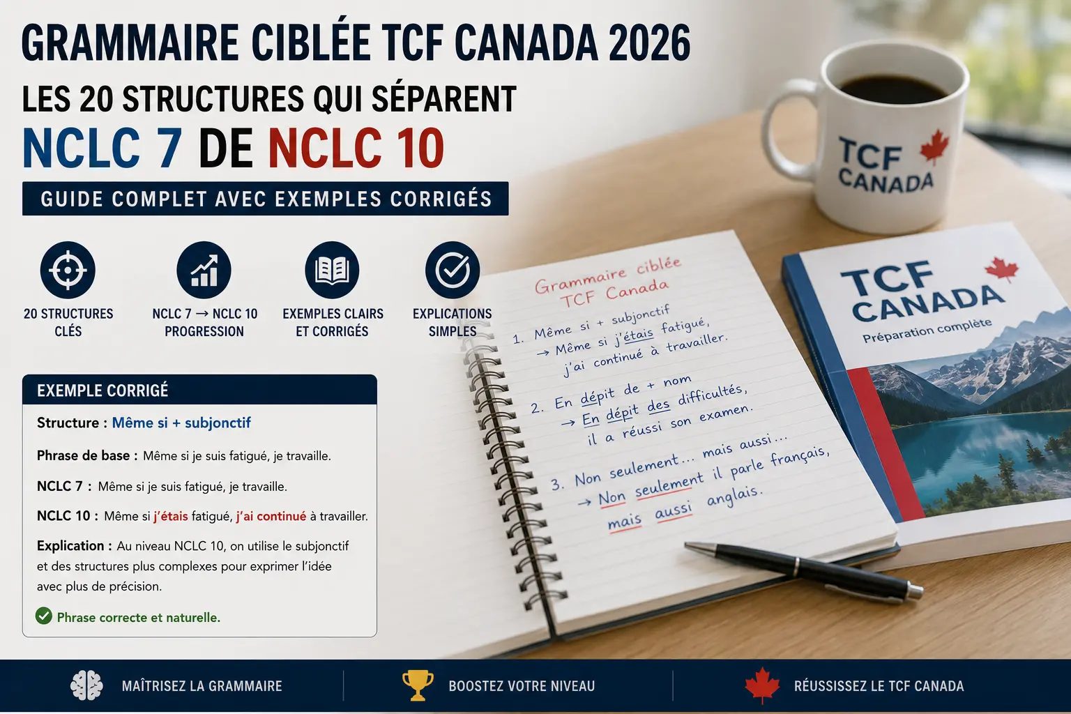 Grammaire Ciblée TCF Canada 2026 : Les 20 Structures qui Séparent NCLC 7 de NCLC 10 — Guide Complet avec Exemples Corrigés