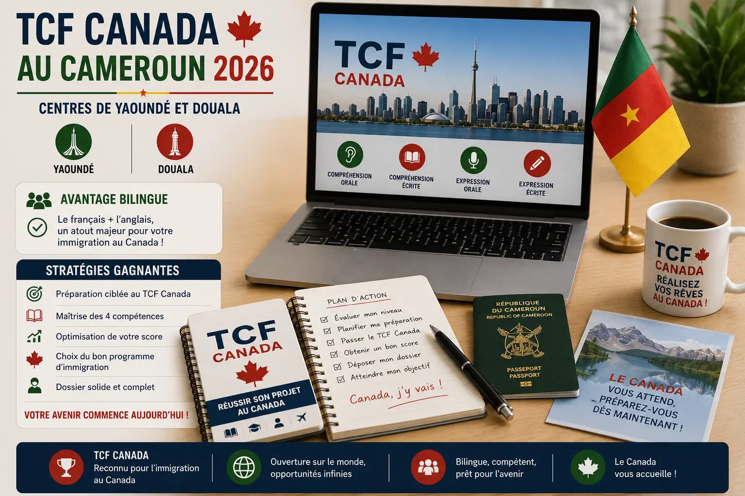 TCF Canada au Cameroun 2026 : Centres de Yaoundé et Douala, Avantage Bilingue et Stratégies pour Immigrer au Canada