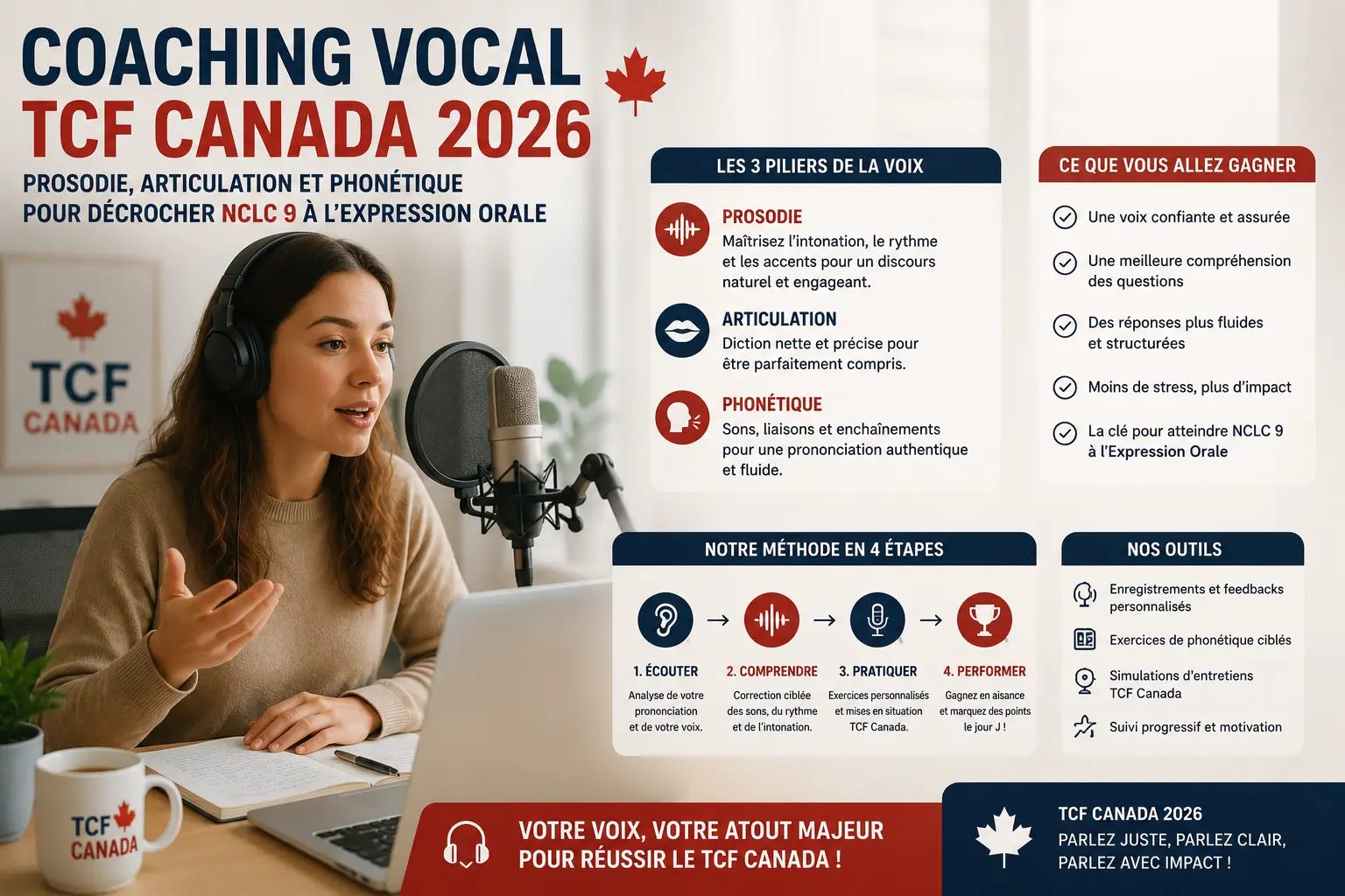 Coaching Vocal TCF Canada 2026 : Prosodie, Articulation et Phonétique pour Décrocher NCLC 9 à l'Expression Orale